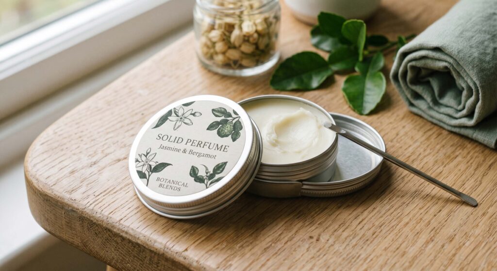 solid perfume on desk