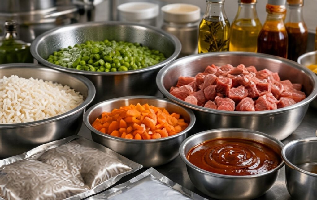 Dasar makanan, saus, dan protein