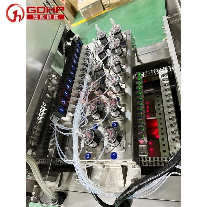 Equipment reference showing the reagent dosing assemblies and connected liquid paths