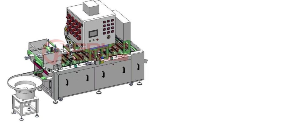 Design illustration of a vibratory-fed antigen reagent filling and foil sealing machine